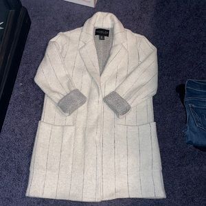 Rachel Zoe white stripe mid length wool coat with pockets size small